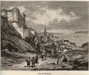 Maine-et-Loiren Saumurin departementti, Pays de la Loiren alueella - kaiverrus "France illustree: maantiede, historia, tilastohallinto" V.-A. Maltaanruskea. 1884