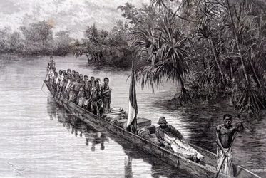 Brazzan Savorgnan kanootissa Länsi-Afrikan pandanuksessa - Tour du Mondessa, 2. viikko 1887