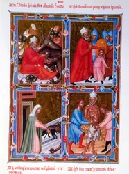 Kohtauksia Saint Blaisen elämästä, faksimile 1400-luvun käsikirjoituksesta Legendaire des Anjou-Hongriesta, Bolognan koulusta