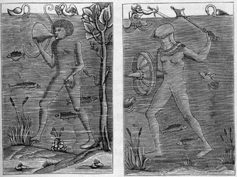 Merisotilas: sukeltaja ja asemies. Kaiverruksia 1500-luvun puuhahmoista. Kirjassa "La Marine et les colonies: kauppa"