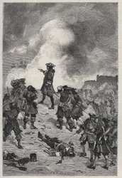 Sebastian Vaubanin Prestren lordi (1633-1717), Ranskan marechal puolustaa Brestiä Englannin laivaston hyökkäystä vastaan ​​vuonna 1695 - kaiverrus Louis Dumasin kirjaan "Les Hommes Celebres de la France" 1889