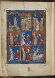 Sloane MS 1977 fol.5v Yhdeksän miniatyyriä, jotka esittävät raamatullisia ja lääketieteellisiä kohtauksia, Chirurgia