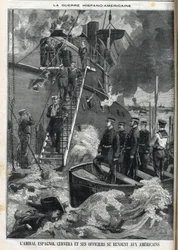 Espanjalainen amiraali Cervera ja hänen upseerinsa antautuivat amerikkalaisille. Espanjan vallan alaisen Kuuban itsenäisyyssota puhkesi vuonna 1895, ja kuubalaiset pyysivät amerikkalaisia puuttumaan asiaan. Näin Espanjan ja Amerikan välinen sota alkoi ja p