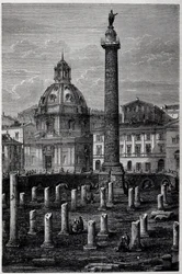Trajanuksen aukio ja pylväs (Trajane-pylväs) (Colonna Traiana) ja Ulpianuksen basilika (Francis Weyn matka 1864-1868) - Tour du Mondessa 2. viikko 1869