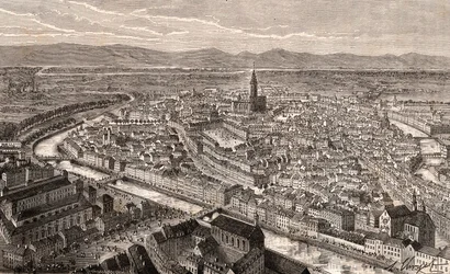 Strasbourg - Bas-Rhin, Alsace - kaiverrus V.A. Malt-Brownin kirjaan "La France illustrée: maantiede, historia, tilastohallinto". 1884