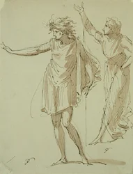 Tutkimus kahdesta klassisesti drapedoidusta hahmosta, n. 1790 (kynä ja muste ja pesu paperille)