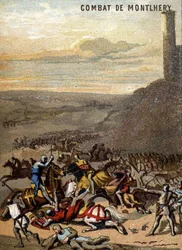 Montlheryn taistelu (1227): Valtakunnat ja feodaalit - Blanche de Castille, hänen poikansa Louis IX:n hallitsija, hillitsi suuren feodaalin kapinan. Kromolitografia sarjasta "" Isänmaallinen kasvatus kuvan kautta"".