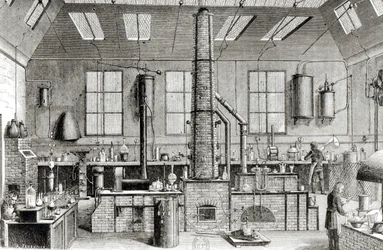 Pariisin koulun kemian laboratorio, Almanach du Magasin Pittoresque, 1870