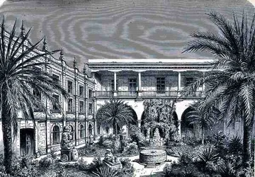 Meksikon museon tuomioistuin, The Ancient Cities of the New World, kirjoittanut Claude-Joseph-Desire Charnay, pub. 1887