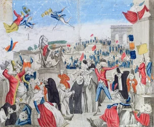 Epätoivoiset aristokraatit katsomassa Fete de la Federationia Champs de Marsilla, 14. heinäkuuta 1790, noin 1790