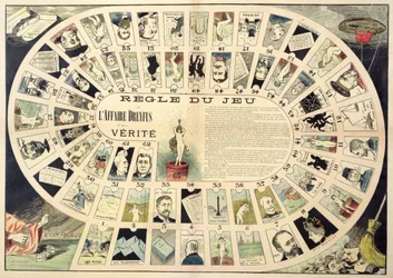 Dreyfus Affair Game, jossa on muotokuvia eri henkilöistä, 1800-luvun lopulla