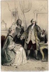 Valmentajaksi naamioitunut englantilainen koomikko David Garrick (1717-1779) purskahti herttuattareen, joka innokas häntä yrittämään järkeillä häntä ja vakuuttamaan hänet hänen rakkautensa järjettömyydestä. Levy otettu elokuvasta "Scenes de la vie des homm