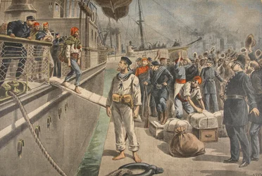 Ensimmäiset vangit Key Westissä Espanjan Amerikan sodan aikana, kuva Le Petit Journalista: Supplement illustre, 8. toukokuuta 1898