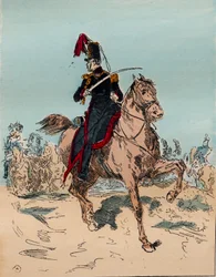 Ranskan armeija Louis Philippen hallituskaudella 1830-1848 - Tykistö hevonen patterissa - Kaiverrus vuodelta 1882 kirjaan "Histoire de dix ans: 1830-1840" Louis-Blanc (1811-1882)
