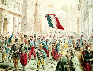 Ranskalaiset saapuvat Genovaan vuonna 1859 (värikaiverrus)