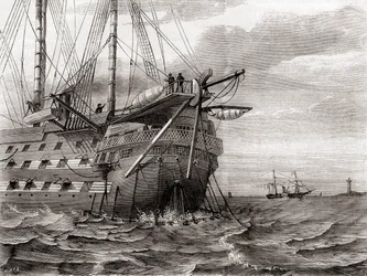 HMS Agamemnon laskemassa transatlanttista lennätinkaapelia 2. elokuuta