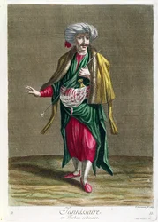 Janissary, Levantin pukukuvien kokoelmasta, kaiverrus Philippe Simonneau (1685-c.1753) 1707-08