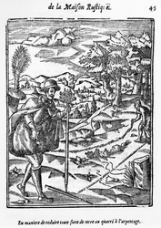Tapa, jolla vähennetään kaikenlaista maaperää maanmittausaukiolle, kuvitus LAgriculture et Maison Rustiquesta, Charles Estienne, painos julkaistu 1641