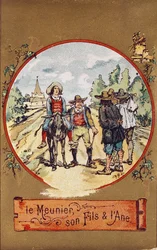 Miller, hänen poikansa ja aasi, n. 1880 (värikaiverrus)