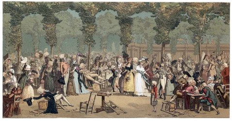 Public Promenade Palais Royalissa Pariisissa, kirjoittanut Philibert-Louis (Philibert Louis) Debucourt (1755-1832)