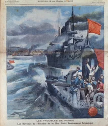 Venäläinen kapina Mustallamerellä ja Sevastopolin pommitus, kuvitus julkaisusta Le Petit Parisien, 1905