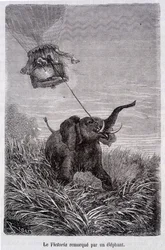 Elefantin hinaama Victoria - Jules Vernen romaanissa "Five Weeks in Balloon"