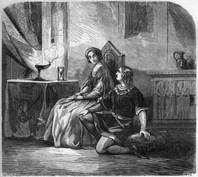 Kastilian valkoinen kuningatar (1188-1252) ja runoilija ja Navarran kuningas Thibault IV of Champagne (1201-1253) (tunnetaan myös nimellä Navarran Thibault I). Kaiverrus "Prostituution ja irstailun historiasta kaikkien maailman kansojen keskuudessa antiiki