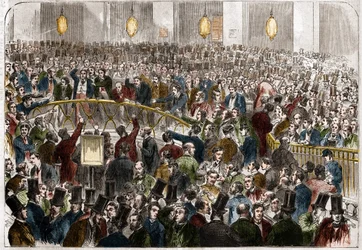 Vaihtoagenttien kori Pariisin pörssissä vuonna 1867.