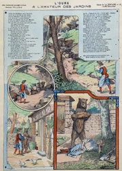Karhu ja puutarhan rakastaja - Fables de La Fontaine Epinalin kuvissa
