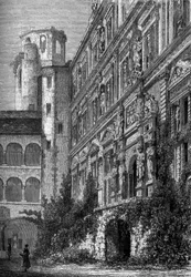 Heidelbergin linna Saksassa, jossa asuu yksi Euroopan kuuluisimmista universaaleista 1800-luvulla. Kaiverrus maineikkaaseen päiväkirjaan "" La jeunesse""