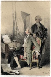 Requiemin säveltäjä Wolfgang Amadeus Mozart (1756-1791). Levy otettu Valerion kahdessa sävyssä olevasta kaiverruksesta "" Scenes de la vie des hommes kuuluisa"" 1843.