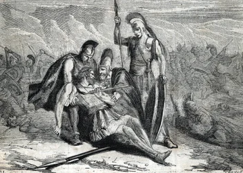 Epaminondaksen (418-362 eKr.) kuolema - (kaiverrus) 1864