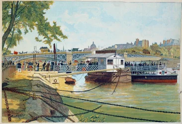 Suresnesin veneiden ponttoni Pyhän Peresin sillalla. 1800-luvun kaiverrus. Pariisi, koristetaide