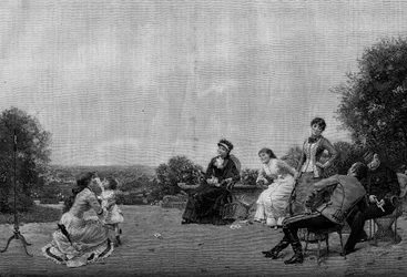 Laukaus. Kaiverrus Jules Frederic Ballavoinen (1844-apres 1914) maalauksen jälkeen. Kaiverrus "" Le Monde Illustré" -julkaisussa nro 1194, 14. helmikuuta 1880.