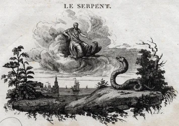Käärme. Fable of Esope. (Kreikkalainen kirjailija Esopo tai Ecopus, 6. vuosisata eKr.) Kirjoittanut Guillaume Montfort ja Gravees Beauble vuonna 1801.