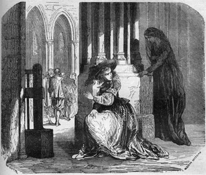 Nuori Madeleine de la Palude (Madeleine de Demandols) 1600-luvulla demonin riivaama onnistui houkuttelemaan uskonnollisia silmiensä ainoalla kauneudella. Hänet suljettiin ursuliinalaisluostariin. Kaiverrus "Prostituution historia ja de