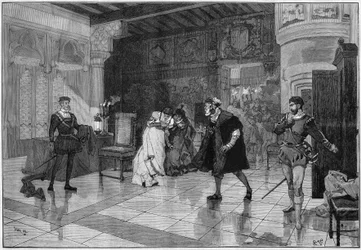 Teatteriesitys: Victor Hugon (1802-1885) ”” Hernani”, näytös I kohtaus 3. Paris, Comedie Francaise