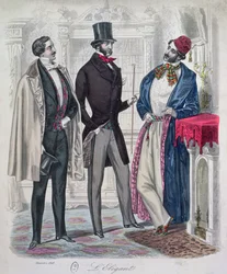 Kolme tyylikästä nuorta miestä, joulukuu 1848 (värikaiverrus)