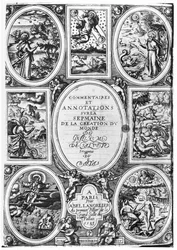 Guillaume Sallust du Bartasin (1544-90) Maailmanluomisviikon kommenttien ja merkintöjen otsikkosivu 1583