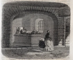 Agnes Sorelin hauta Lochesissa - kaiverrus Victor Duruyn (1811-1894) "Histoire de France" -kirjoitukseen - 1882