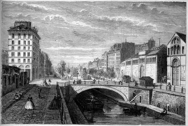 Pariisin muunnokset toisen imperiumin aikana, Haussmann-Pariisi: näkymä Richard Lenoir -bulevardille, joka on perustettu Saint Martin -kanavan holviin. Kaiverrus "" Le Monde Illustré" -julkaisussa nro 233, 28. syyskuuta