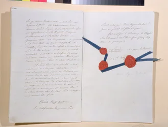 Napoleon I:n (1769-1821) ja keisari Franz II:n (1768-1835) välinen sopimus, allekirjoitettu Presburgissa 26. joulukuuta 1805 (kynä ja muste paperille)