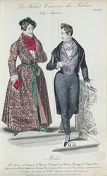 Kaksi tyylikästä nuorta miestä, 1835 (värikaiverrus)
