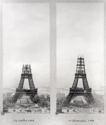 Kaksi näkymää Eiffel-tornin rakentamisesta, Pariisi, 14. lokakuuta ja 14. marraskuuta 1888