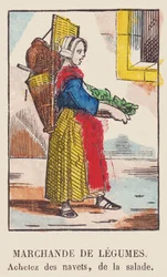 Vihannesten myyjä. Osta nauriita, salaattia, noin 1819 (painokuva).