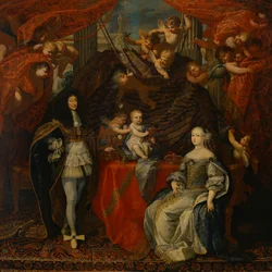 Victor Amadeus II (1666-1732) Savoijin herttua vaimonsa Orléansin Annen ja perheensä kanssa.