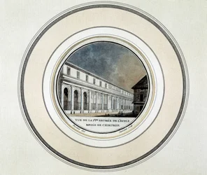 Näkymä Royal School of Surgeryn sisäänkäynnistä - litografia