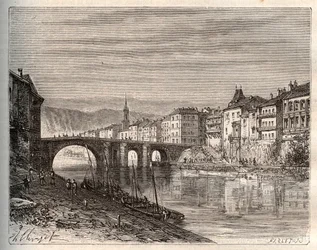 Villeneuve-sur-Lot (Villeneuve sur Lot) - Lot-et-Garonnen departementti - kaiverrus "La France illustree: maantiede, historia, tilastohallinto" V.-A. Maltaanruskea. 1884