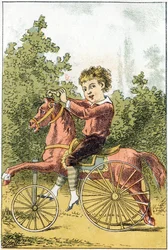 Hevosta pelatessa sanotaan U U U U U U U U DA DA - kirjassa "Alphabet des petits savants", 1800-luvun loppu (kromolitografia)