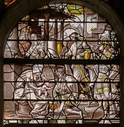 Ikkuna w10, joka kuvaa Adoration of the Magi: Durerin suunnittelemia ja Master of Des -suunnitelmien mukautuksia Story of Psyche!n:lle